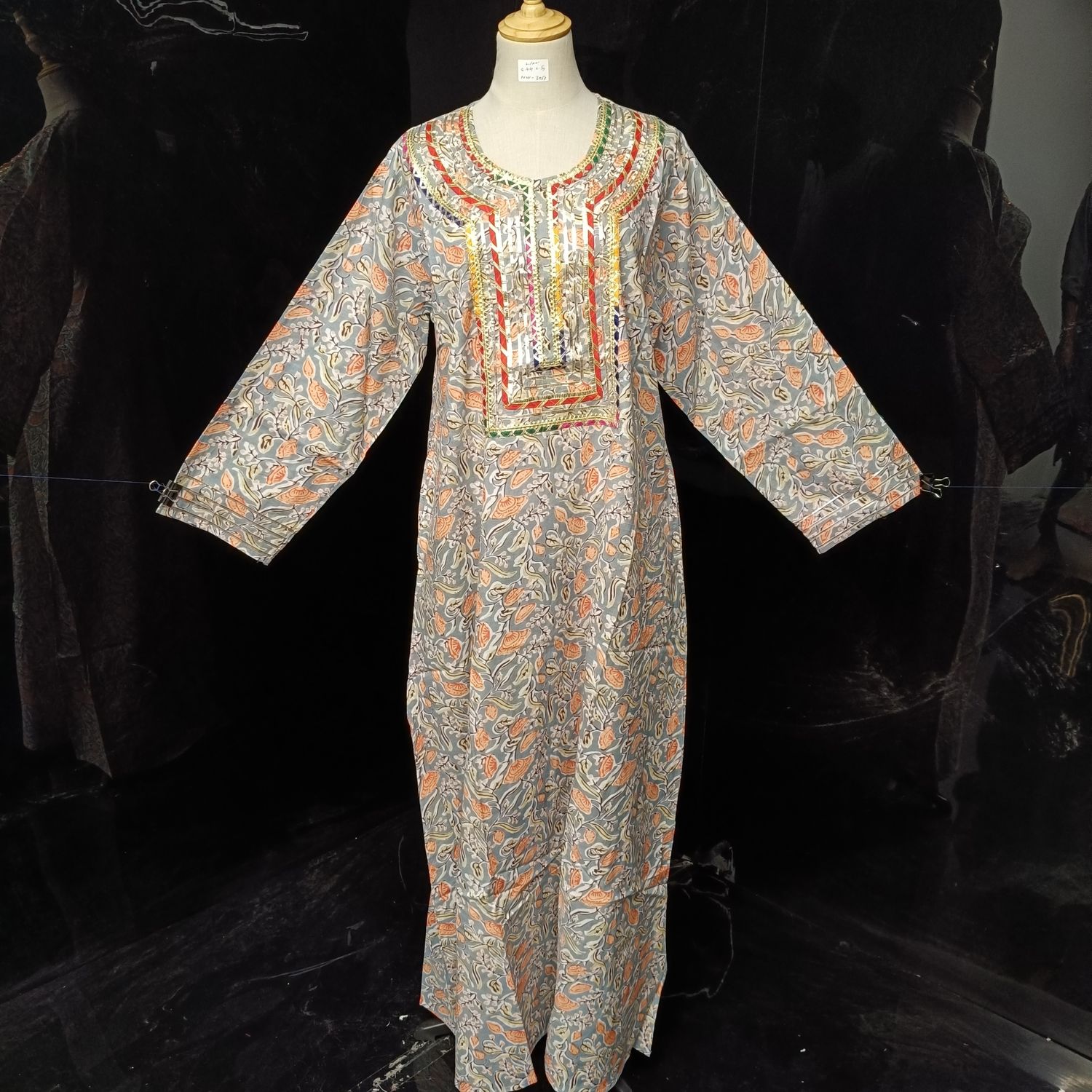L/XL Harisa Printed Cotton Dress 57" Long Jalabiya