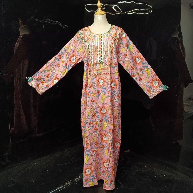 L/XL Special Printed Cotton Dress 57" Long Jalabiya