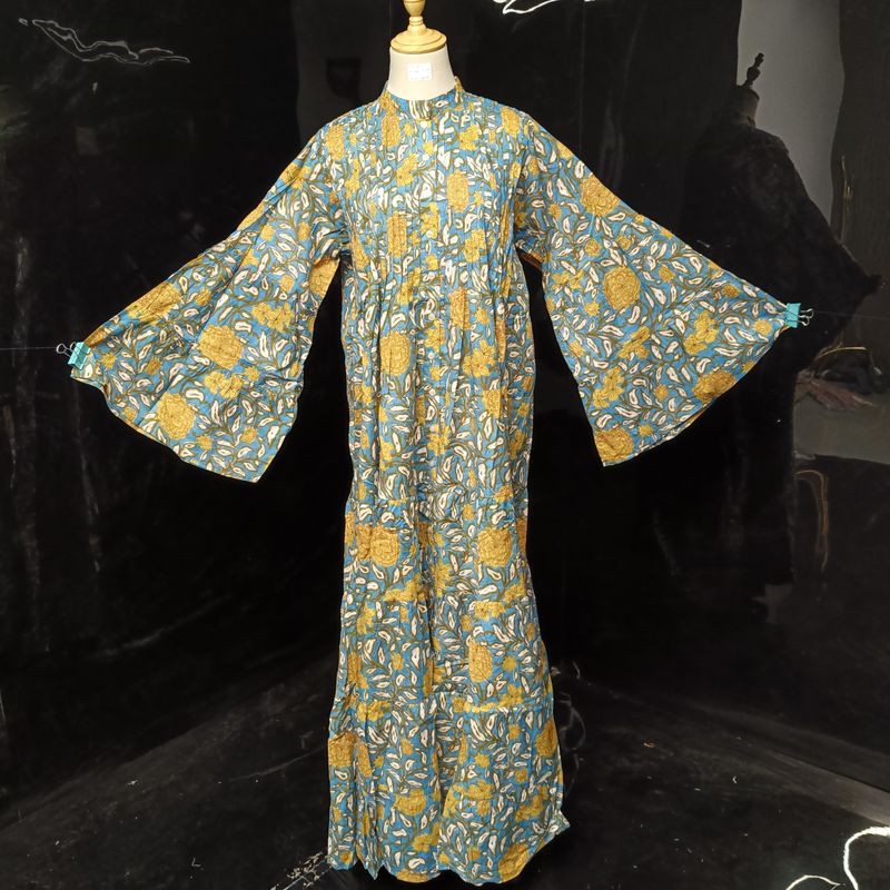 L/XL Halisa Printed Cotton Dress 57" Long Jalabiya