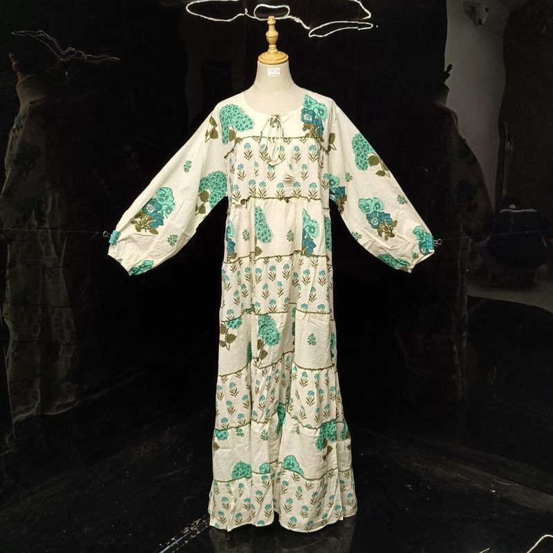 L/XL Nadia Printed Cotton Dress 57" Long Jalabiya