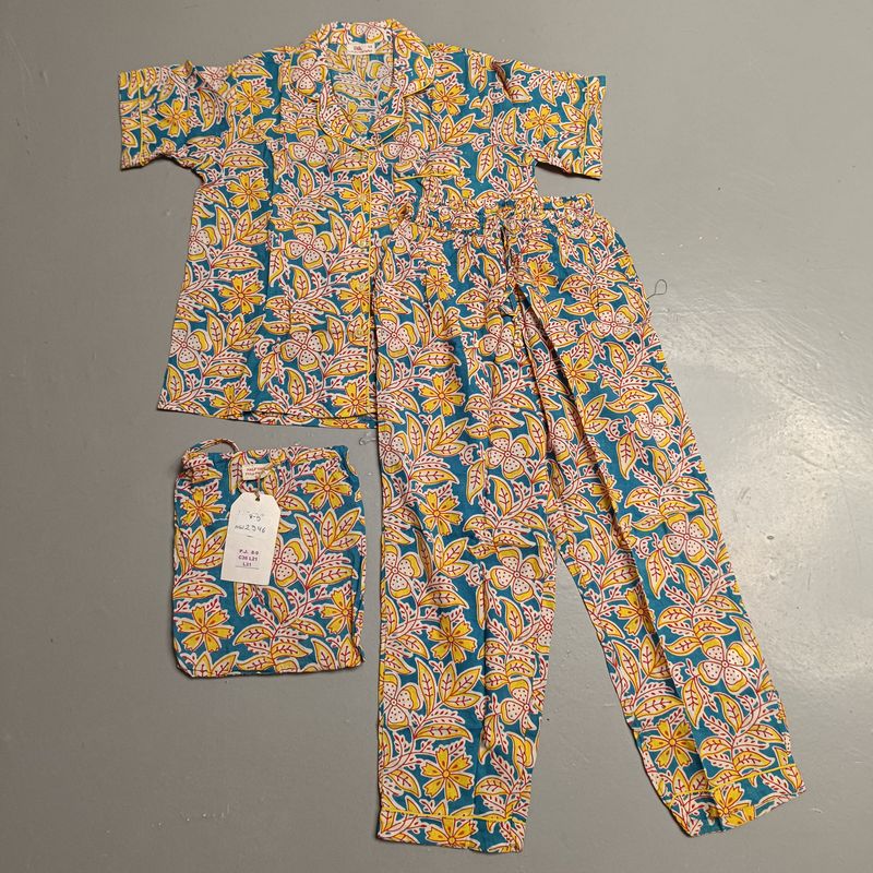 8-9 Year Cotton Half Sleeves Shirt Collar Neck Full Pajama Set