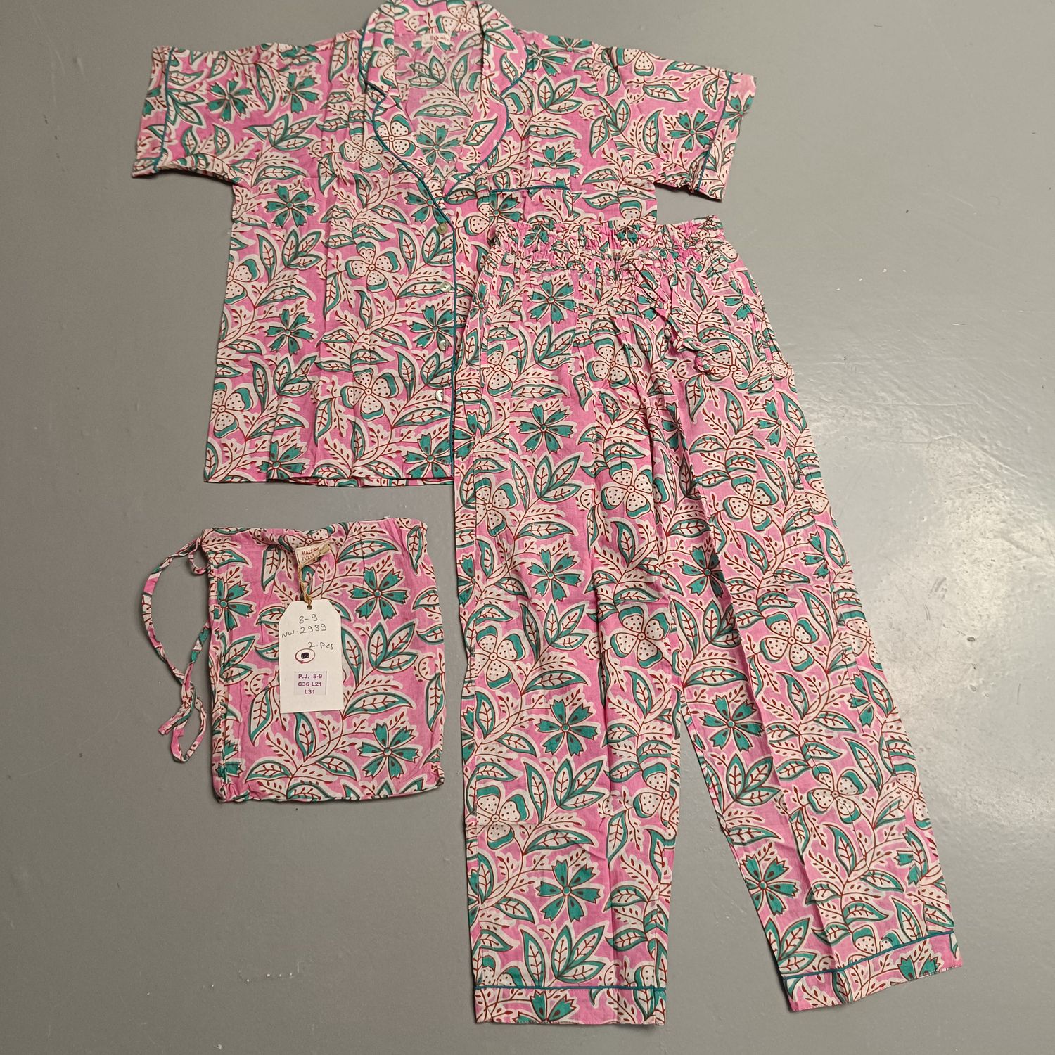 8-9 Year Cotton Half Sleeves Shirt Collar Neck Full Pajama Set