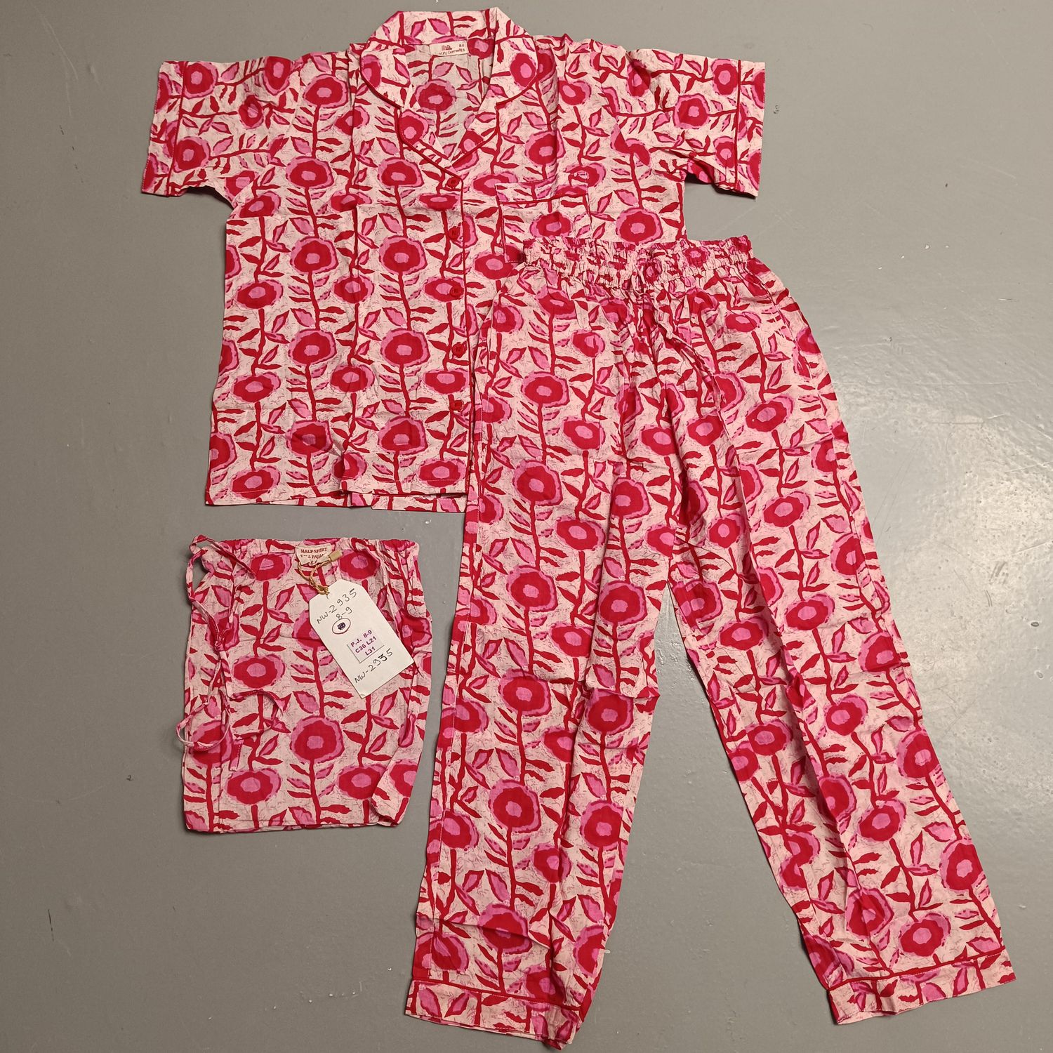 8-9 Year Cotton Half Sleeves Shirt Collar Neck Full Pajama Set