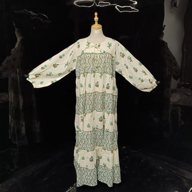 S/M Nadia Printed Cotton Dress 57" Long Jalabiya