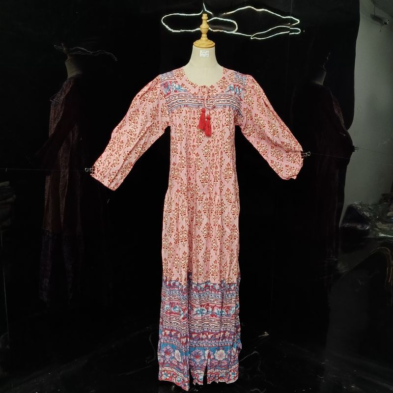 S/M Abia pink Cotton Dress 57" Long Jalabiya
