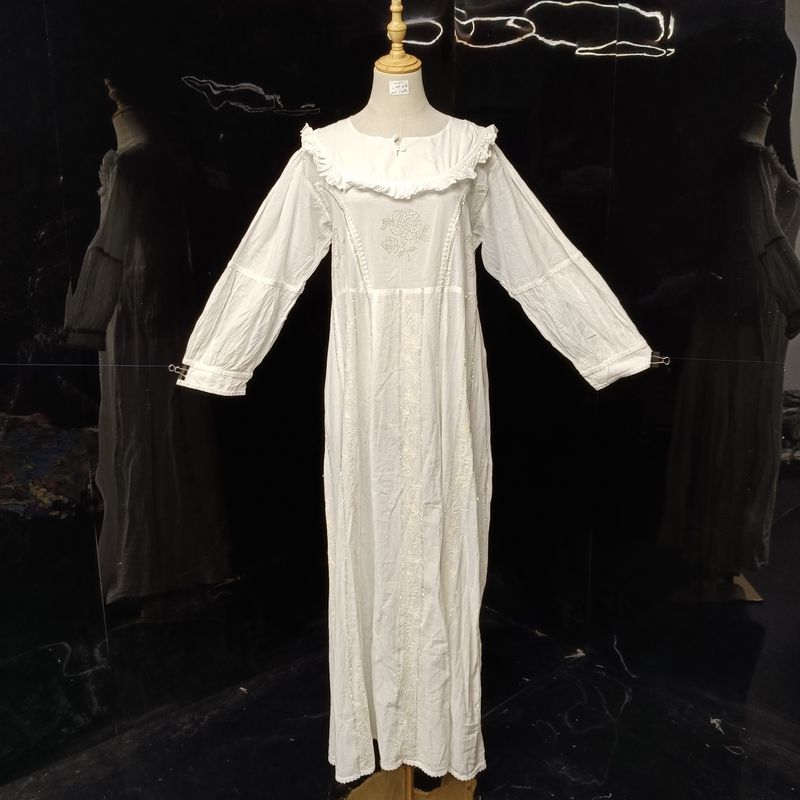 L/XL Special white Printed Cotton Dress 57" Long Jalabiya