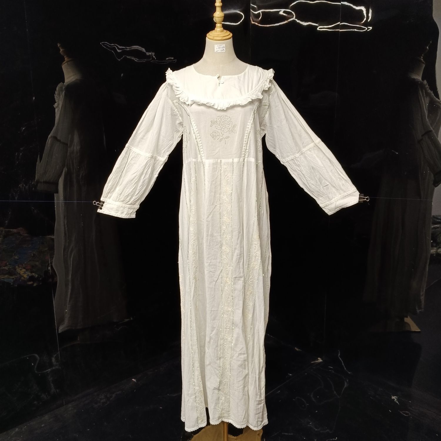 L/XL Special white Printed Cotton Dress 57" Long Jalabiya