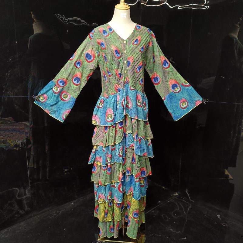 S-M Special Printed Cotton Dress 57" Long Sleeves Jalabiya