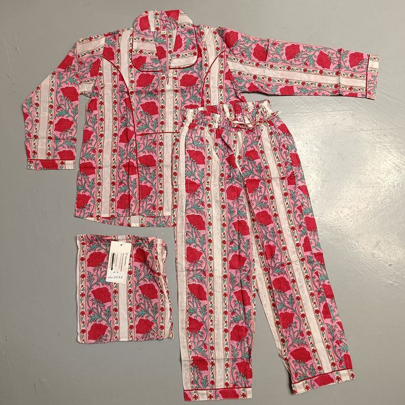 6-7 Year Cotton Full Sleeves Shirt Collar Neck Full Pajama Set