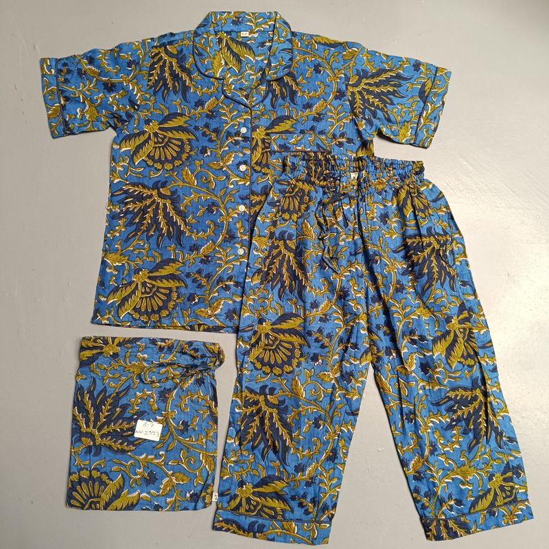6-7 Year Cotton Full Sleeves Shirt Collar Neck Full Pajama Set