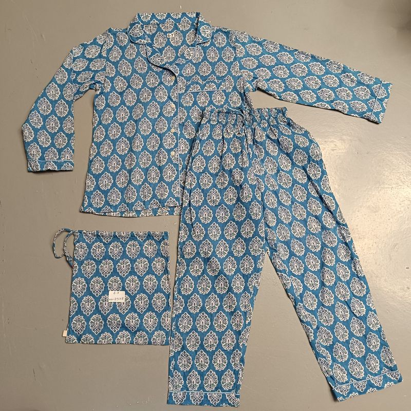 6-7 Year Cotton Full Sleeves Shirt Collar Neck Full Pajama Set