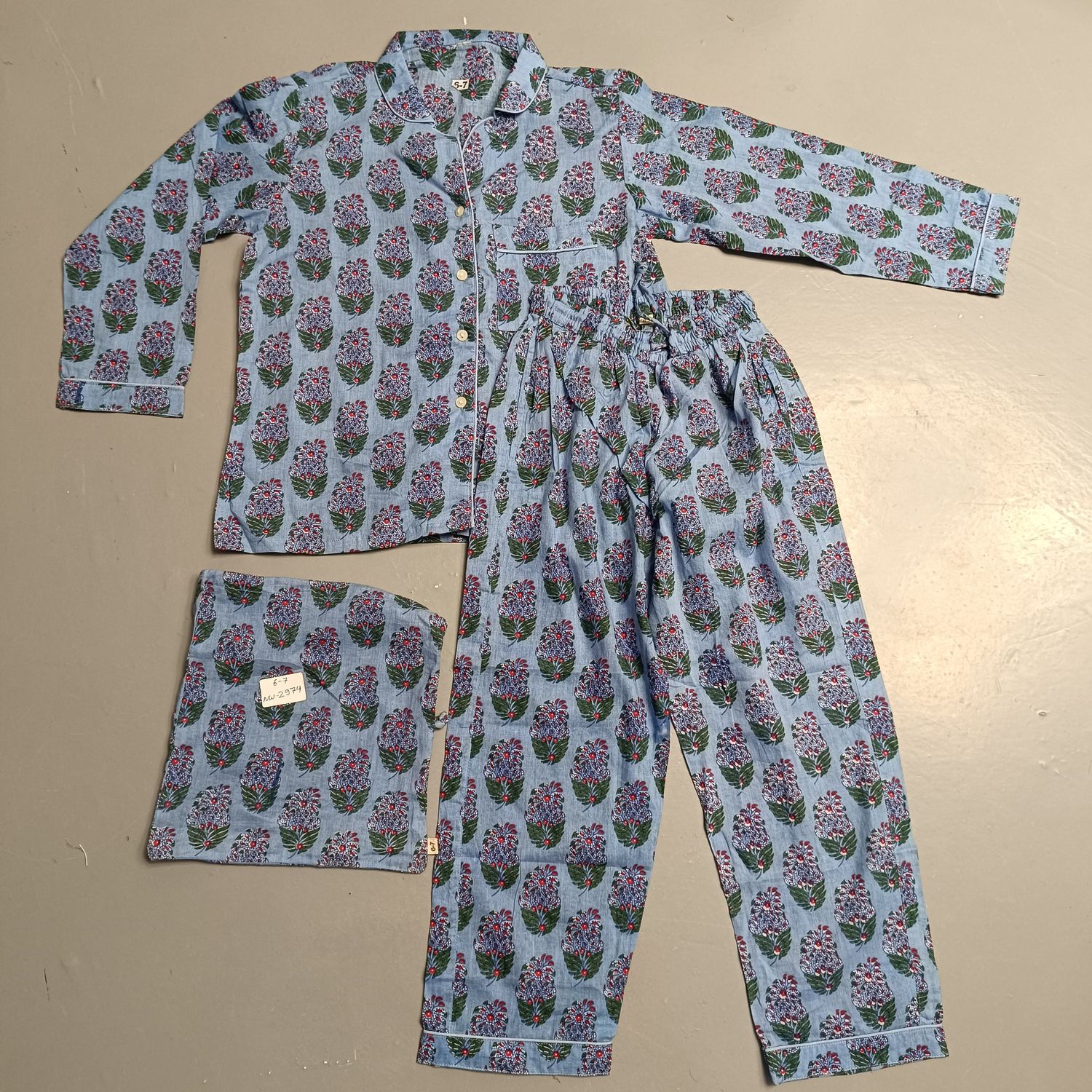 6-7 Year Cotton Full Sleeves Shirt Collar Neck Full Pajama Set