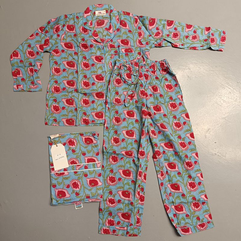 6-7 Year Cotton Full Sleeves Shirt Collar Neck Full Pajama Set