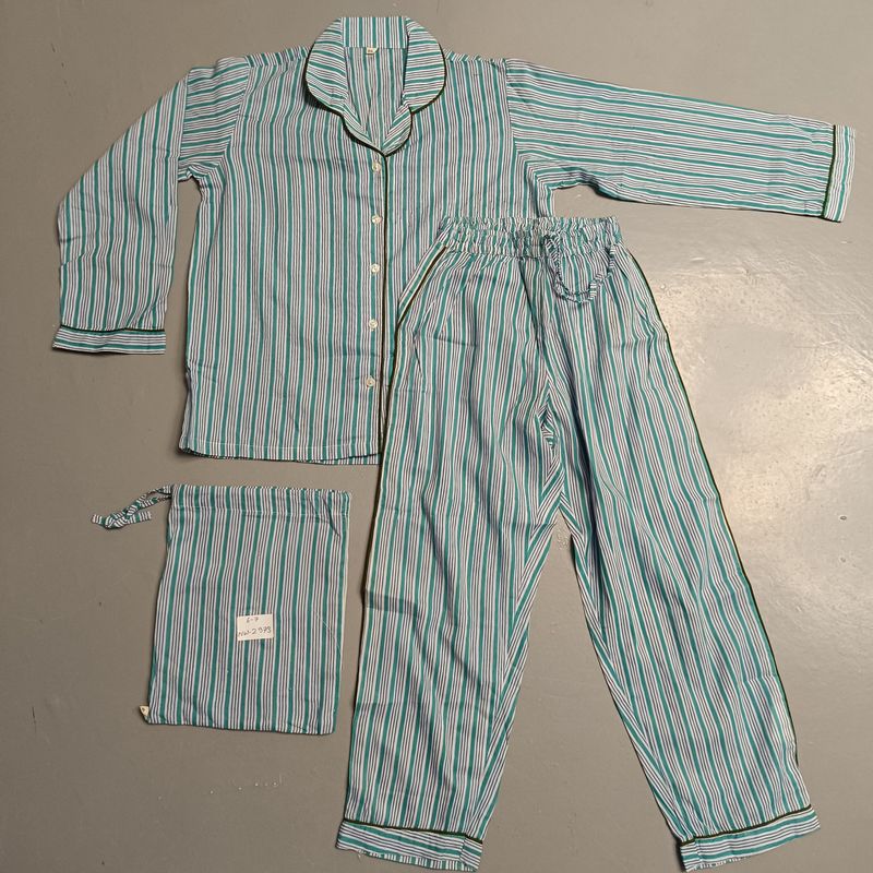 6-7 Year Cotton Full Sleeves Shirt Collar Neck Full Pajama Set