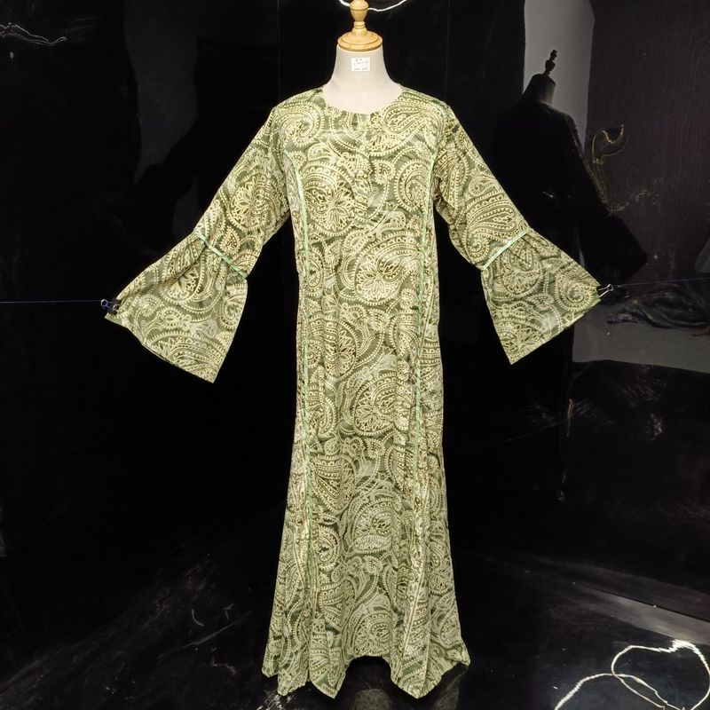 S/M Marry Silk Printed  Dress 57" Long jalabiya