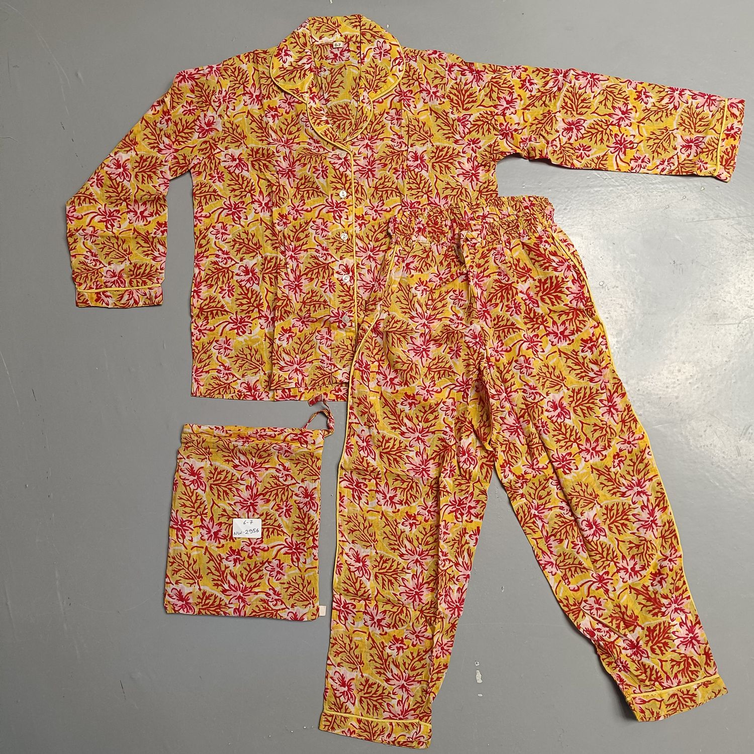 6-7 Year Cotton Full Sleeves Shirt Collar Neck Full Pajama Set