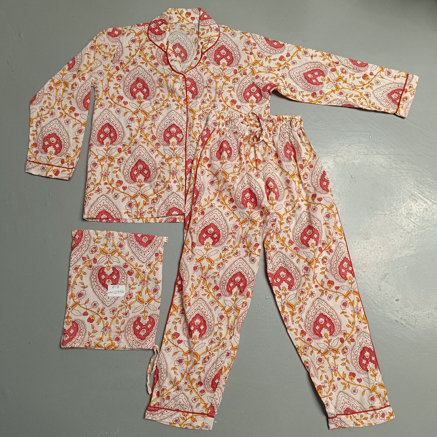 6-7 Year Cotton Full Sleeves Shirt Collar Neck Full Pajama Set
