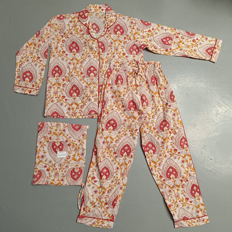 6-7 Year Cotton Full Sleeves Shirt Collar Neck Full Pajama Set