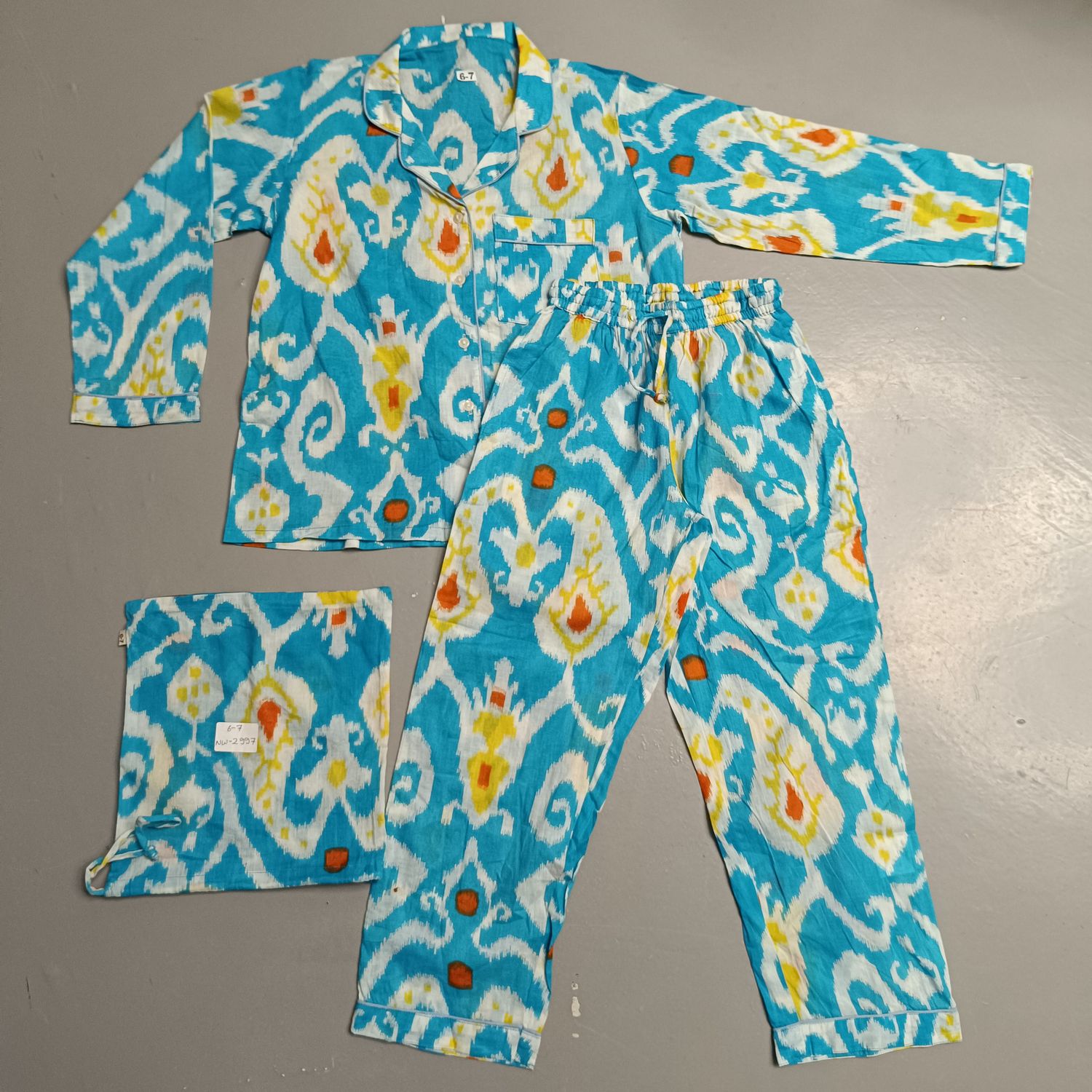 6-7 Year Cotton Full Sleeves Shirt Collar Neck Full Pajama Set