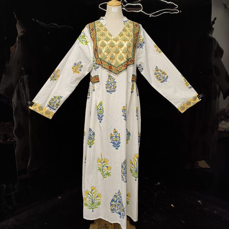 L/XL Arwa Printed Cotton Dress 57" Long Jalabiya