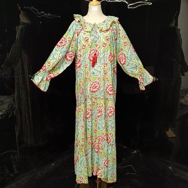 Free size Special Printed Cotton Dress 57" Long Sleeves Jalabiya