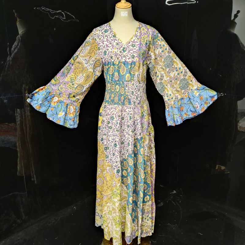 L/XL Special Multi Printed Cotton Dress 57" Long Jalabiya