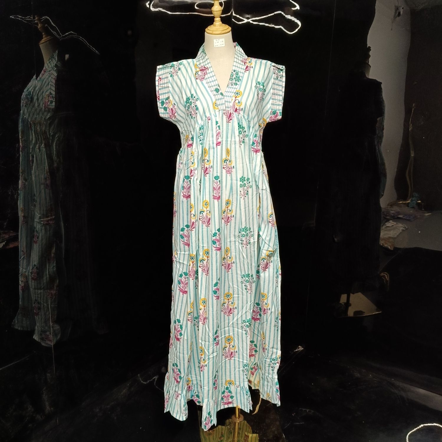 S/M Amani Printed Cotton Dress 57" Short Sleeves Jalabiya