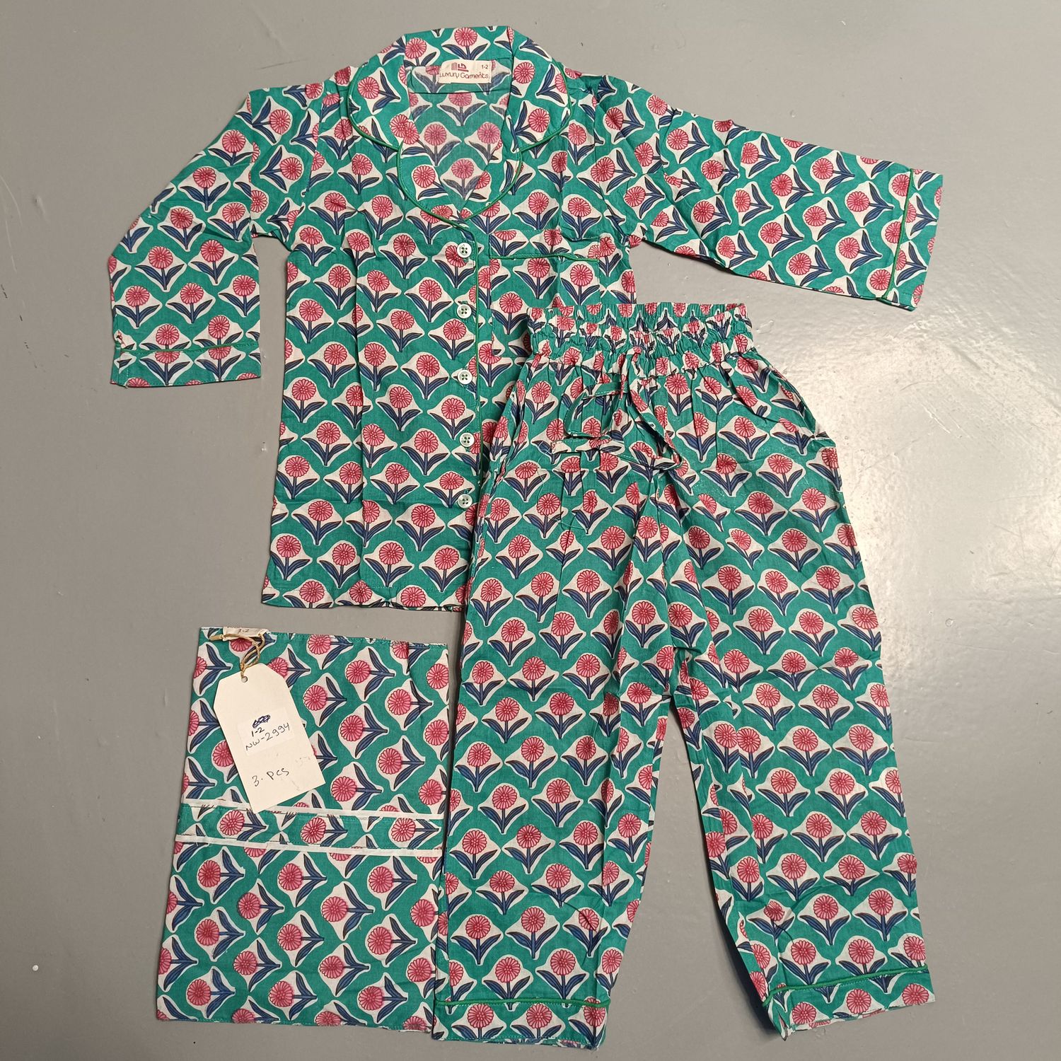 1-2 Year Cotton Full Sleeves Shirt Collar Neck Full Pajama Set