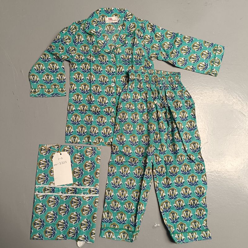 1-2 Year Cotton Full Sleeves Shirt Collar Neck Full Pajama Set