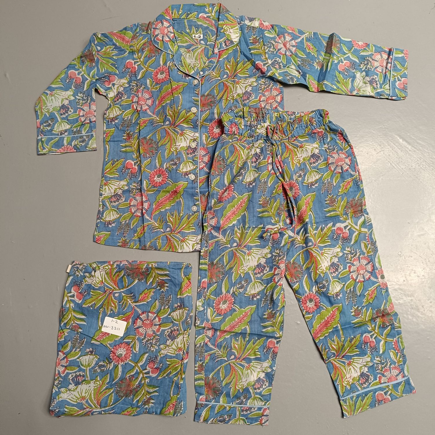 1-2 Year Cotton Full Sleeves Shirt Collar Neck Full Pajama Set