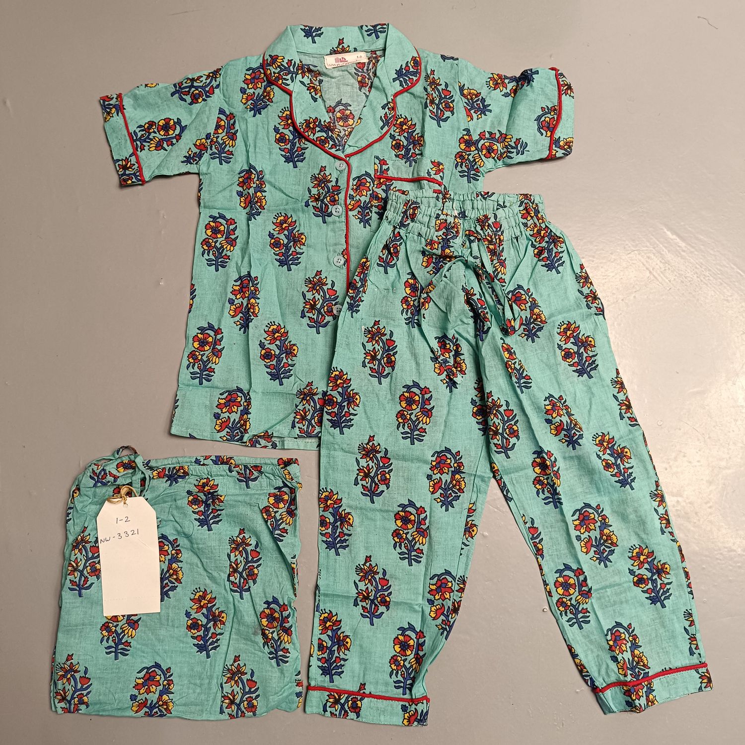 1-2 Year Cotton Half Sleeves Shirt Collar Neck Full Pajama Set
