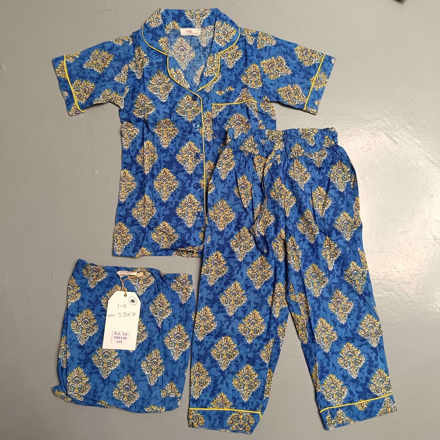 1-2 Year Cotton Half Sleeves Shirt Collar Neck Full Pajama Set