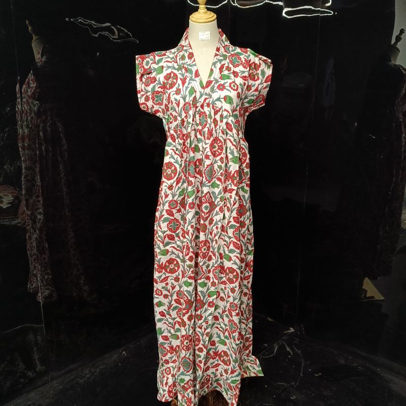 S/M Amani Printed Cotton Dress 57" Short Sleeves Jalabiya