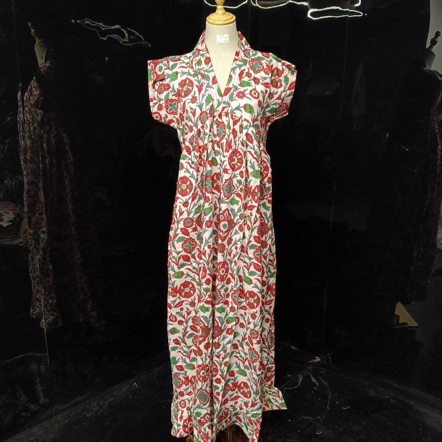 S/M Amani Printed Cotton Dress 57" Short Sleeves Jalabiya