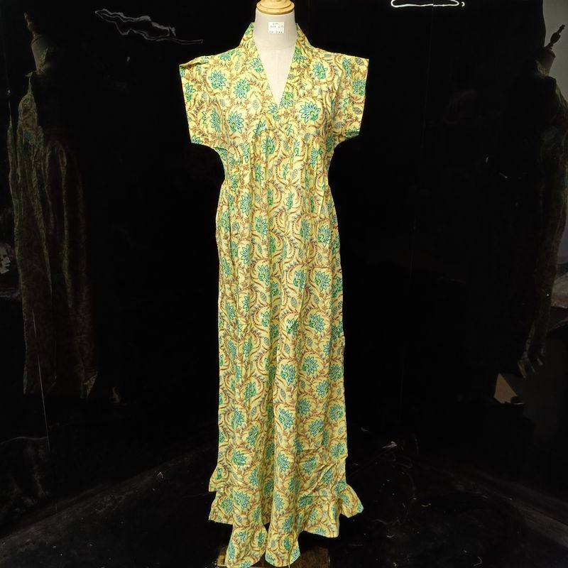 S/M Amani Printed Cotton Dress 57" Short Sleeves Jalabiya