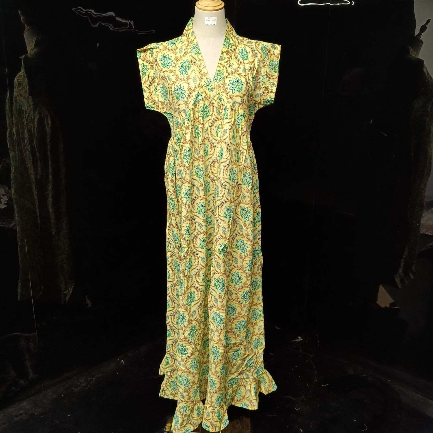 S/M Amani Printed Cotton Dress 57" Short Sleeves Jalabiya