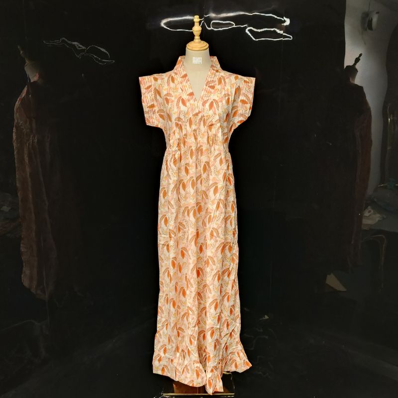 S/M Amani Printed Cotton Dress 57" Short Sleeves Jalabiya