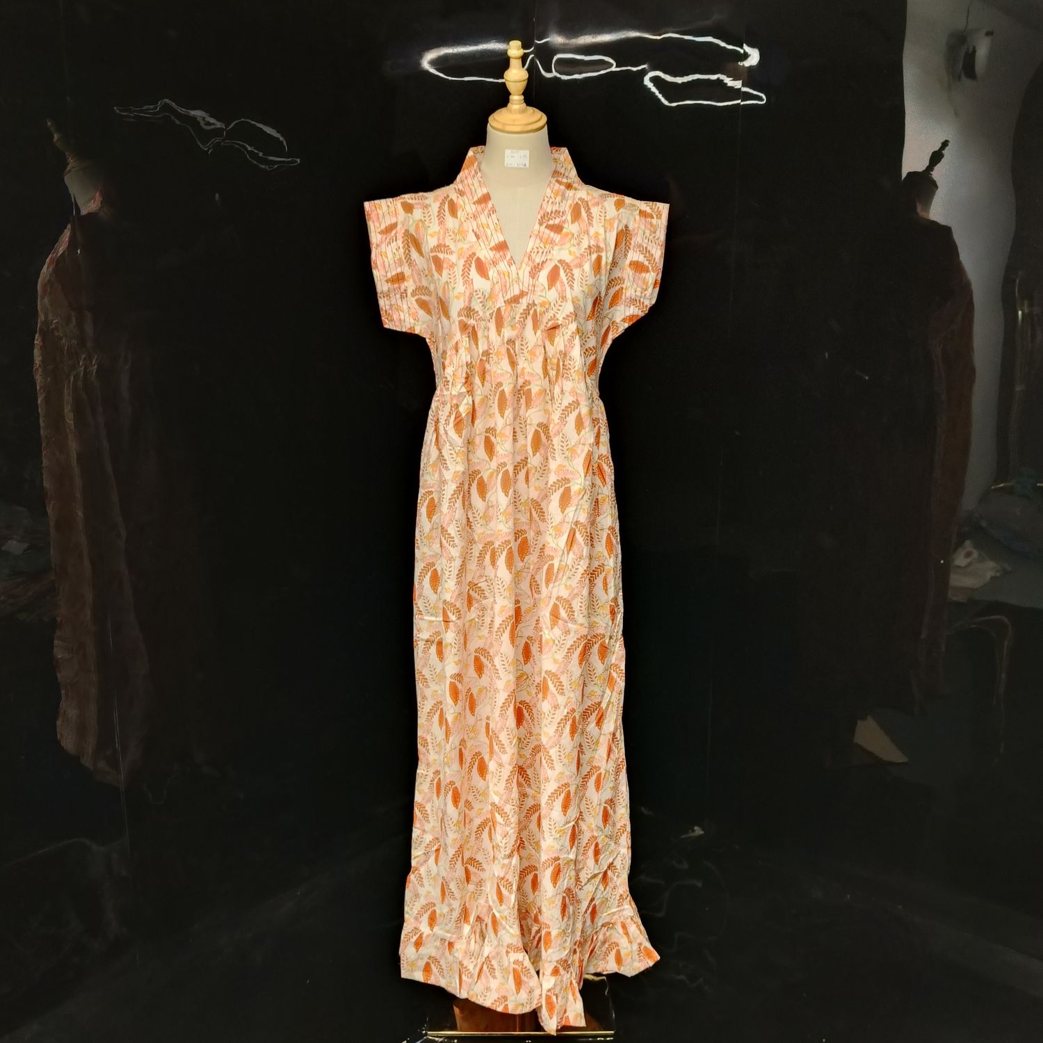 S/M Amani Printed Cotton Dress 57" Short Sleeves Jalabiya