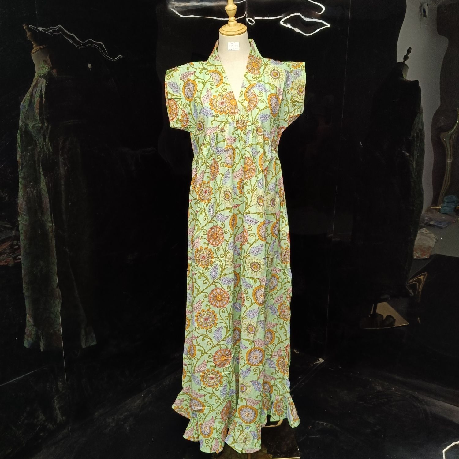 S/M Amani Printed Cotton Dress 57" Short Sleeves Jalabiya