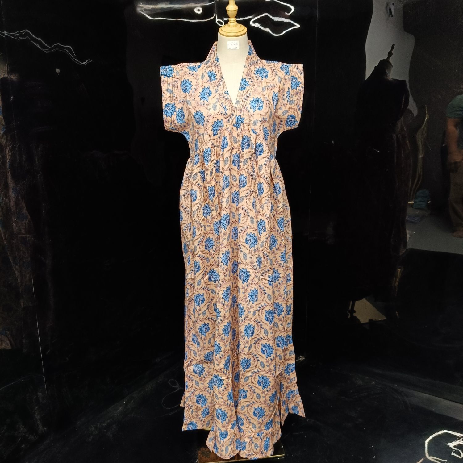 S/M Amani Printed Cotton Dress 57" Short Sleeves Jalabiya