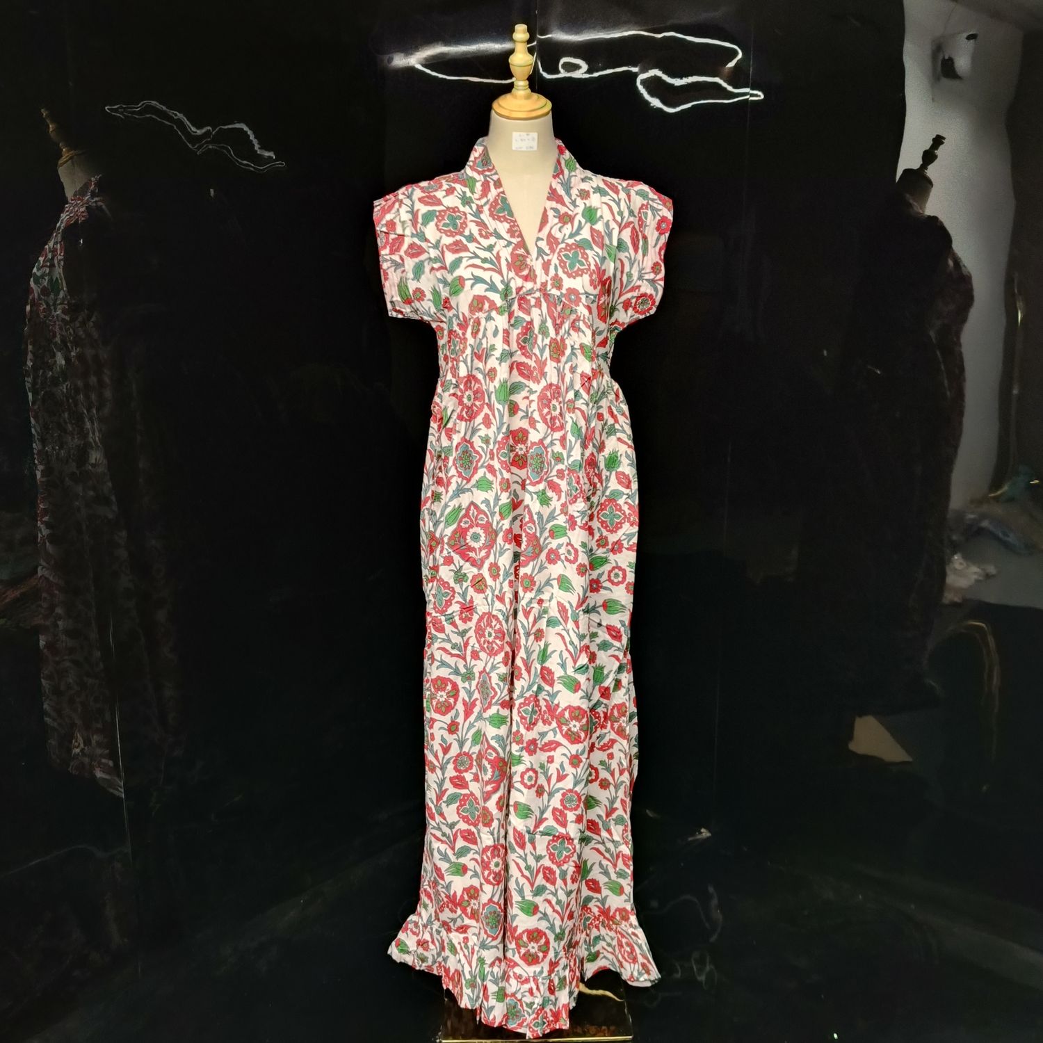 S/M Amani Printed Cotton Dress 57" Short Sleeves Jalabiya