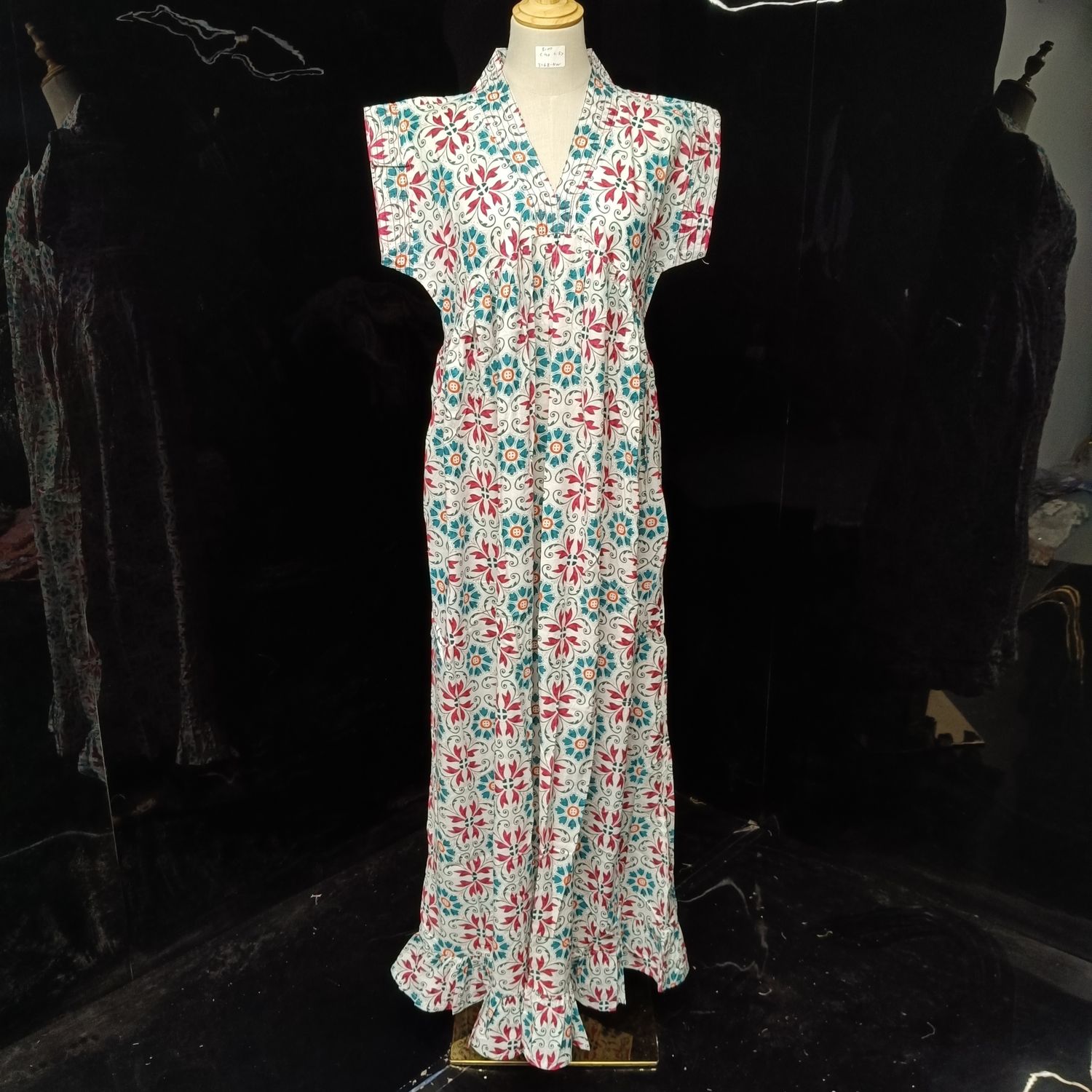 S/M Amani Printed Cotton Dress 57" Short Sleeves Jalabiya