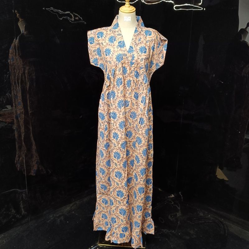 S/M Amani Printed Cotton Dress 57" Short Sleeves Jalabiya