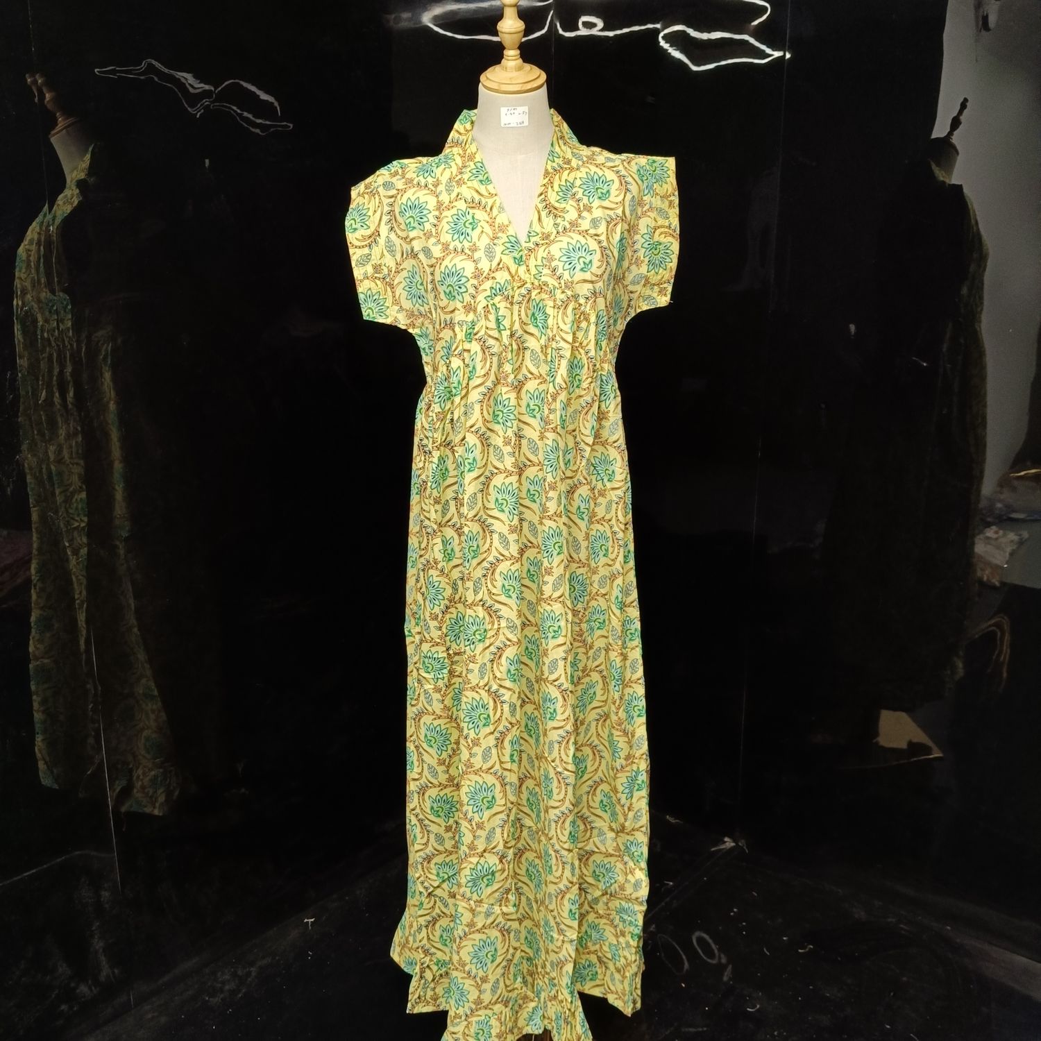 S/M Amani Printed Cotton Dress 57" Short Sleeves Jalabiya