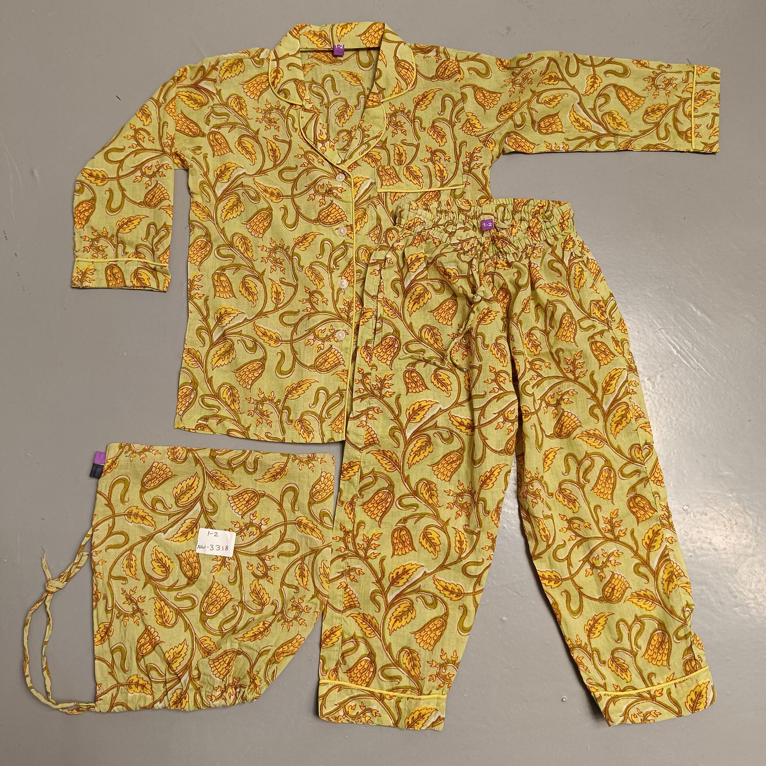 1-2 Year Cotton Full Sleeves Shirt Collar Neck Full Pajama Set