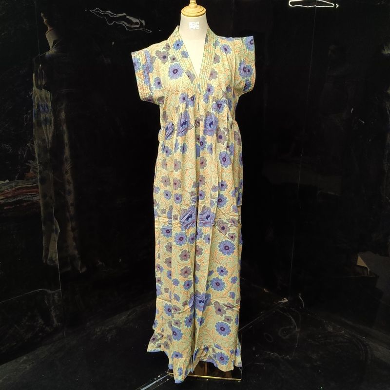 S/M Amani Printed Cotton Dress 57" Short Sleeves Jalabiya