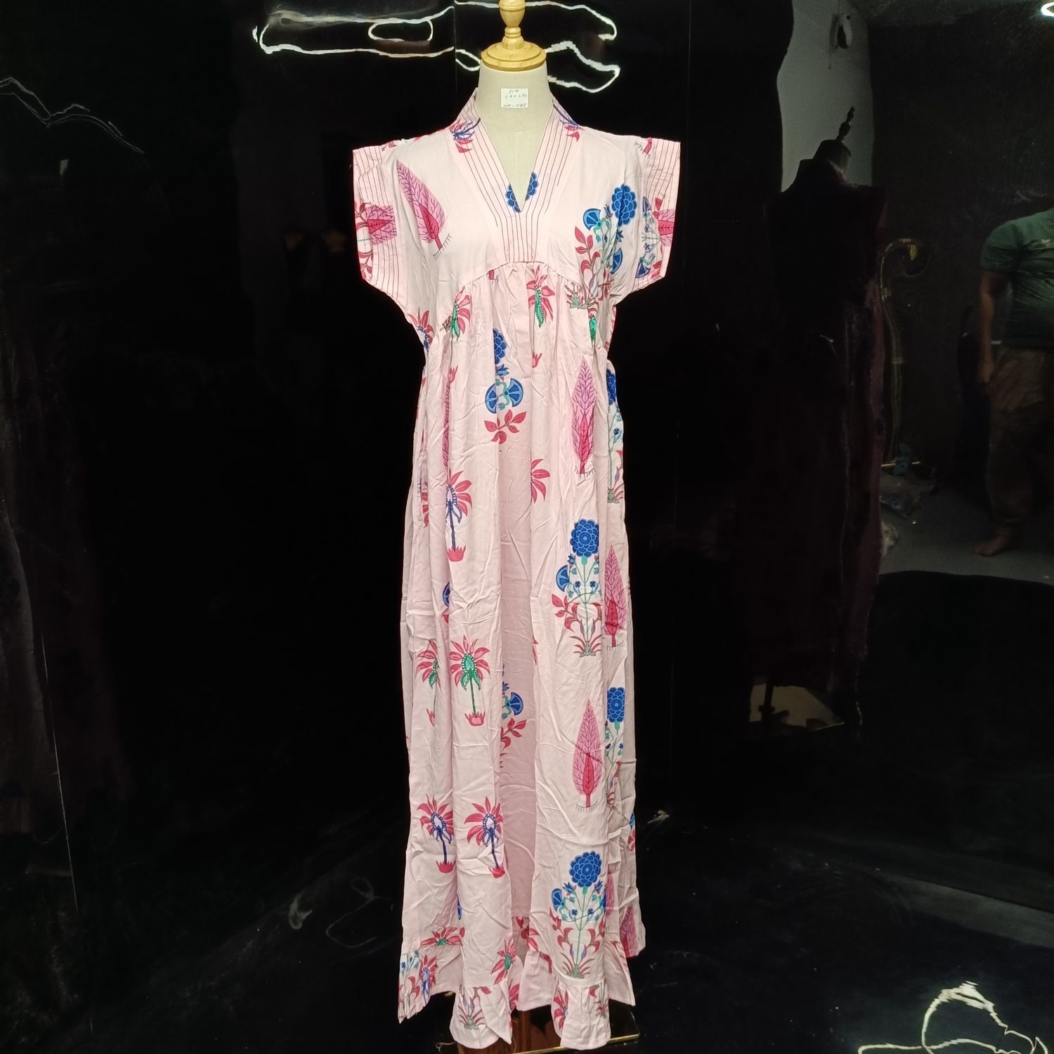 S/M Amani Printed Cotton Dress 57" Short Sleeves Jalabiya