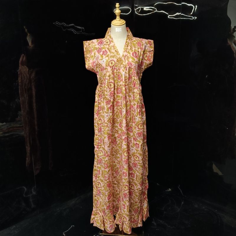 S/M Amani Printed Cotton Dress 57" Short Sleeves Jalabiya