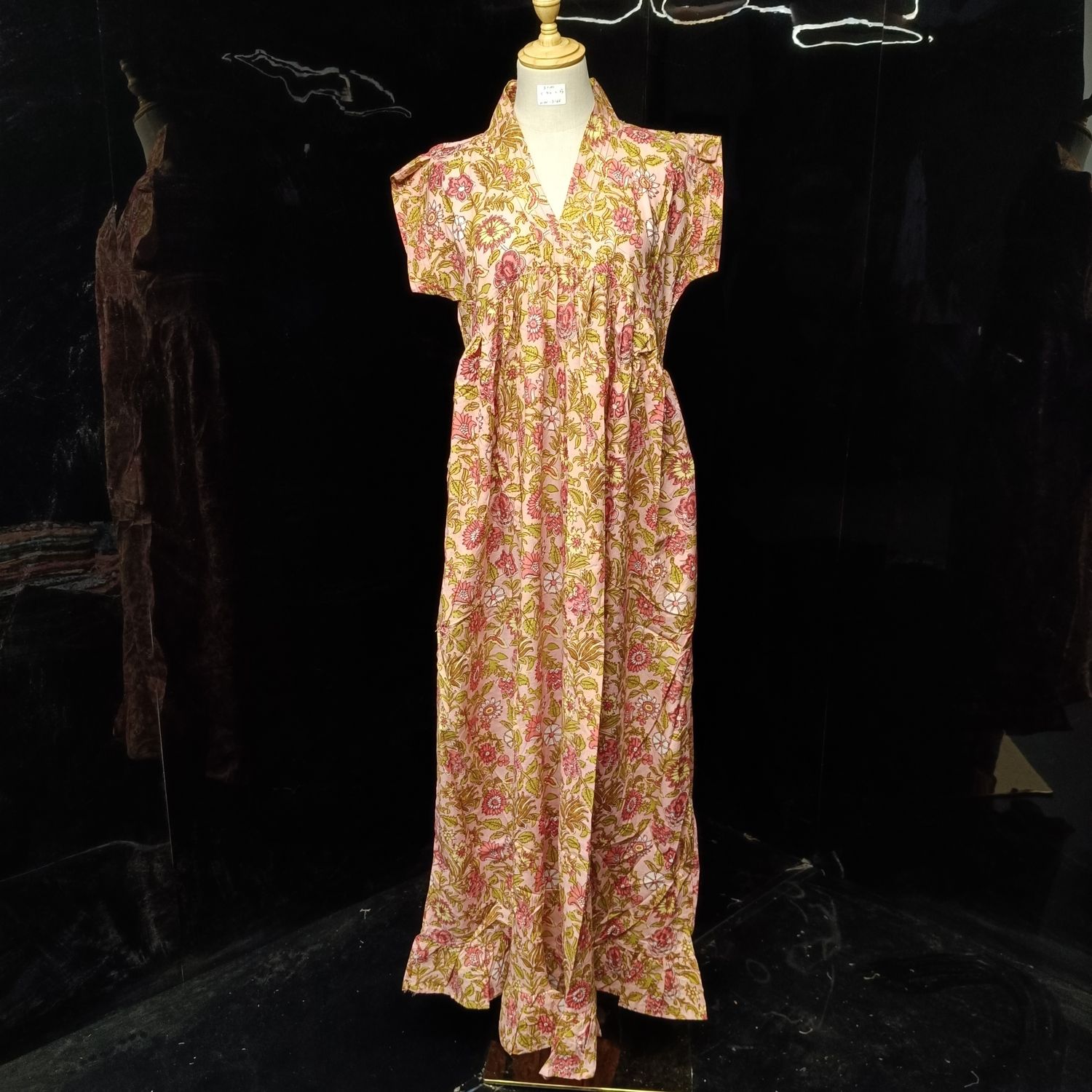 S/M Amani Printed Cotton Dress 57" Short Sleeves Jalabiya