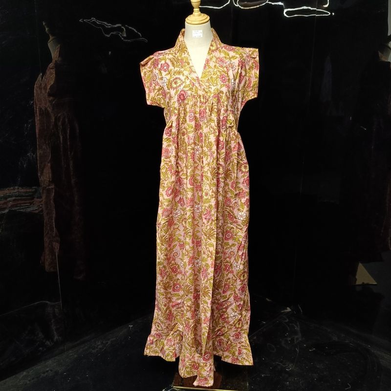 S/M Amani Printed Cotton Dress 57" Short Sleeves Jalabiya